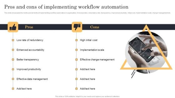 Streamlining Manufacturing Processes With Workflow Automation Pros And Cons Of Implementing Workflow Automation Mockup PDF Streamlining Manufacturing Processes With Workflow Automation Pros And Cons Of Implementing Workflow Automation Mockup PDF