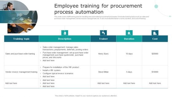Streamlining Operations With Supply Chain Automation Employee Training For Procurement Process Automation Introduction PDF