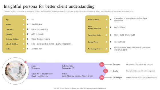 Strengthen Customer Relation Insightful Persona For Better Client Understanding Summary PDF