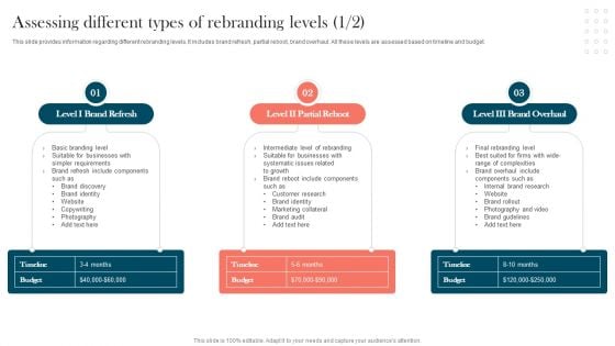 Strengthening Brand Assessing Different Types Of Rebranding Levels Slides PDF