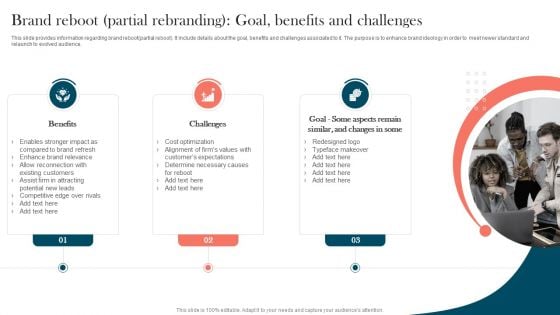 Strengthening Brand Brand Reboot Partial Rebranding Goal Benefits And Challenges Infographics PDF