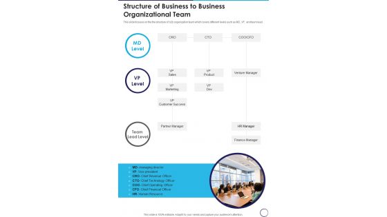 Structure Of Business To Business Organizational Team One Pager Sample Example Document