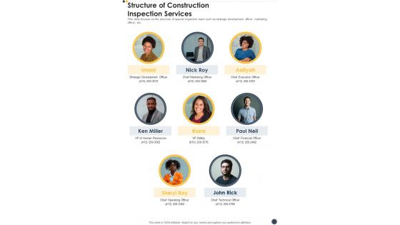 Structure Of Construction Inspection Services One Pager Sample Example Document Structure Of Construction Inspection Services One Pager Sample Example Document