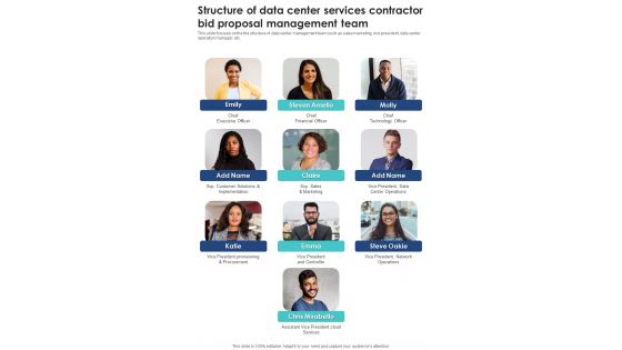 Structure Of Data Center Services Contractor Bid Proposal One Pager Sample Example Document Structure Of Data Center Services Contractor Bid Proposal One Pager Sample Example Document