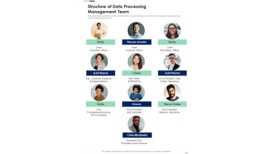 Structure Of Data Processing Management Team One Pager Sample Example Document