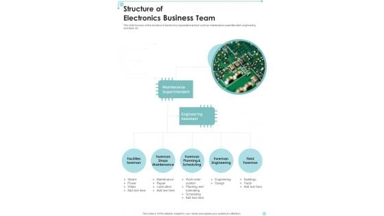 Structure Of Electronics Business Team One Pager Sample Example Document