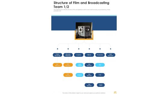 Structure Of Film And Broadcasting Team One Pager Sample Example Document