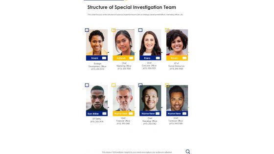 Structure Of Special Investigation Team One Pager Sample Example Document