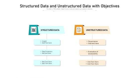 Structured Data And Unstructured Data With Objectives Ppt PowerPoint Presentation Gallery Pictures PDF