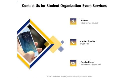 Student Club Event Planning Contact Us For Student Organization Event Services Ppt Portfolio Model PDF