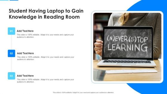 Student Having Laptop To Gain Knowledge In Reading Room Icons PDF