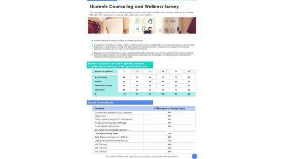 Students Counseling And Wellness Survey One Pager Documents
