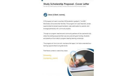 Study Scholarship Proposal Cover Letter One Pager Sample Example Document