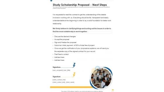 Study Scholarship Proposal Next Steps One Pager Sample Example Document