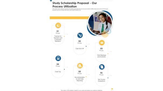 Study Scholarship Proposal Our Process Utilization One Pager Sample Example Document