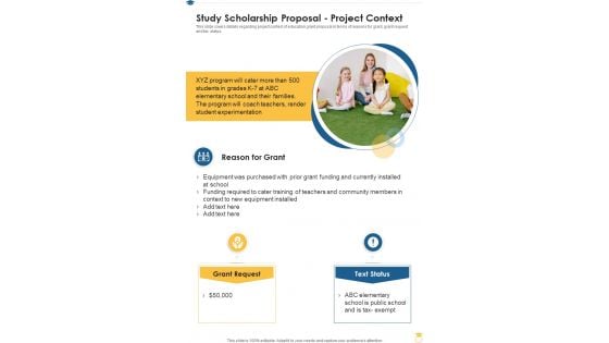 Study Scholarship Proposal Project Context One Pager Sample Example Document