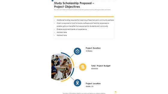 Study Scholarship Proposal Project Objectives One Pager Sample Example Document