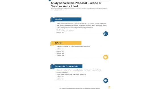 Study Scholarship Proposal Scope Of Services Associated One Pager Sample Example Document