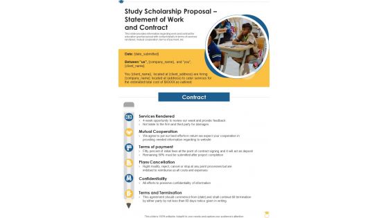 Study Scholarship Proposal Statement Of Work And Contract One Pager Sample Example Document Study Scholarship Proposal Statement Of Work And Contract One Pager Sample Example Document