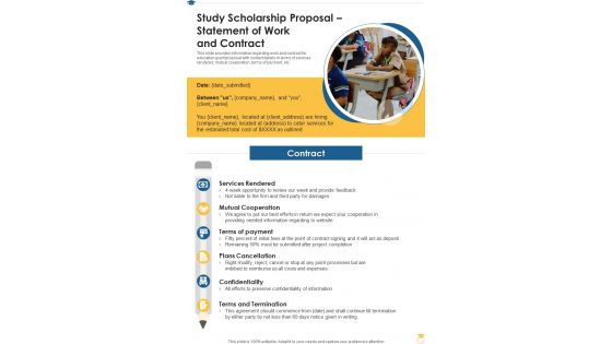 Study Scholarship Proposal Statement Of Work And Contract One Pager Sample Example Document