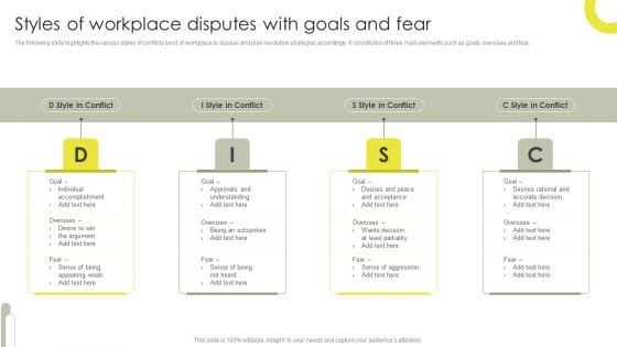 Styles Of Workplace Disputes With Goals And Fear Structure PDF