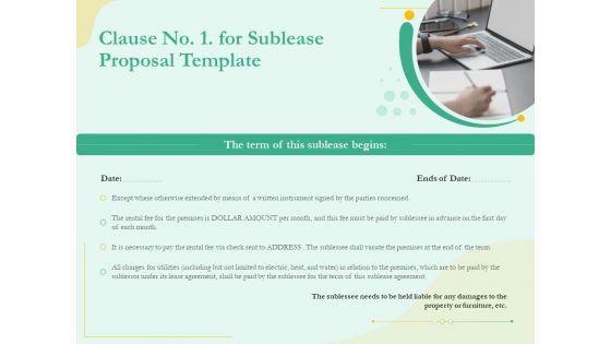 Sublease Agreement Clause No 1 For Sublease Proposal Template Ppt Summary Master Slide PDF Sublease Agreement Clause No 1 For Sublease Proposal Template Ppt Summary Master Slide PDF
