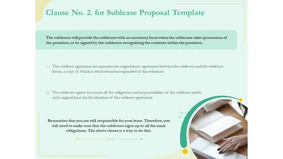 Sublease Agreement Clause No 2 For Sublease Proposal Template Ppt Ideas Example Introduction PDF Sublease Agreement Clause No 2 For Sublease Proposal Template Ppt Ideas Example Introduction PDF