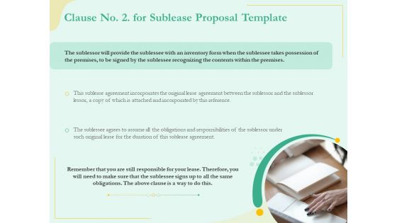 Sublease Agreement Clause No 2 For Sublease Proposal Template Ppt Ideas Example Introduction PDF