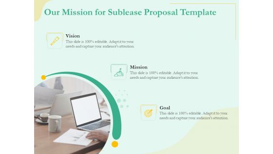 Sublease Agreement Our Mission For Sublease Proposal Template Ppt Ideas Backgrounds PDF