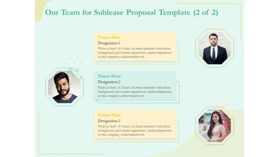 Sublease Agreement Our Team For Sublease Proposal Template Experience Ppt Inspiration Show PDF