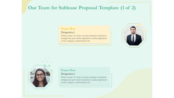 Sublease Agreement Our Team For Sublease Proposal Template Ppt Gallery Graphics Design PDF