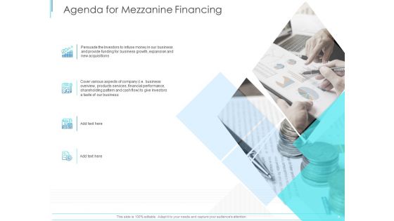 Subordinate Debt Pitch Deck For Fund Raising Agenda For Mezzanine Financing Ideas PDF