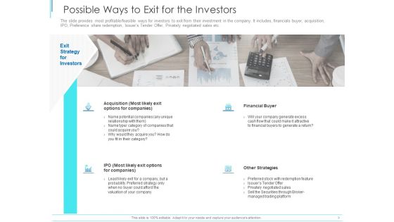 Subordinate Debt Pitch Deck For Fund Raising Possible Ways To Exit For The Investors Ppt Summary Mockup PDF