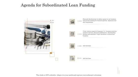 Subordinated Loan Funding Agenda For Subordinated Loan Funding Ppt Icon Background Image PDF