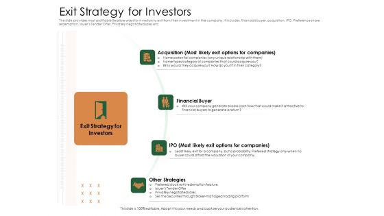 Substitute Financing Pitch Deck Exit Strategy For Investors Microsoft PDF