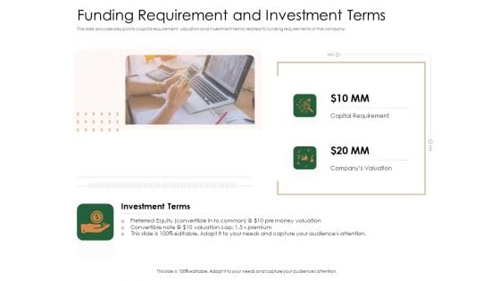 Substitute Financing Pitch Deck Funding Requirement And Investment Terms Brochure PDF