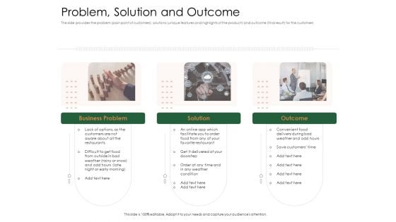 Substitute Financing Pitch Deck Problem Solution And Outcome Themes PDF