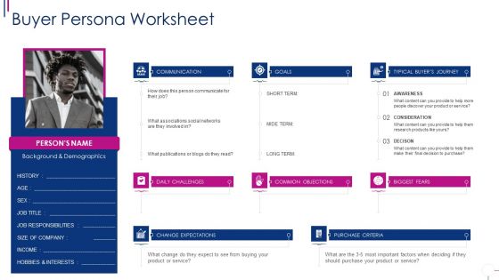 Successful Account Oriented Marketing Techniques Buyer Persona Worksheet Slides PDF