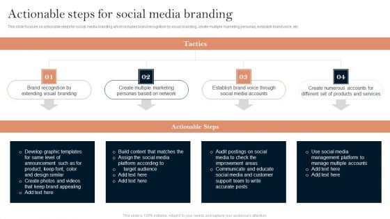 Successful Branding Technique For Electronic Commerce Corporation Actionable Steps For Social Media Branding Elements PDF