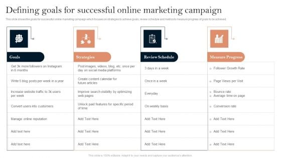 Successful Branding Technique For Electronic Commerce Corporation Defining Goals For Successful Online Marketing Campaign Themes PDF