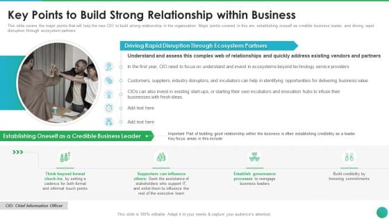 Successful CIO Transformation To Generate Company Value Key Points To Build Strong Relationship Summary PDF