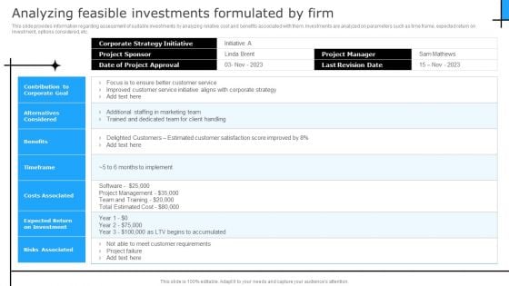 Successful Corporate Technique Enhancing Firms Performance Analyzing Feasible Investments Demonstration PDF