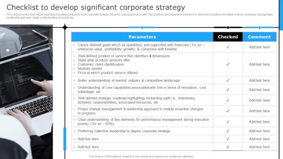 Successful Corporate Technique Enhancing Firms Performance Checklist To Develop Significant Graphics PDF
