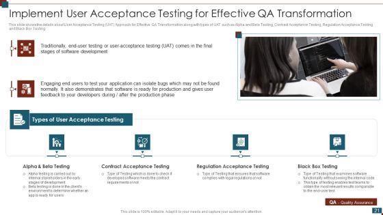 Successful Quality Assurance Transition Techniques To Enhance Product Quality Ppt PowerPoint Presentation Complete Deck With Slides Slide21