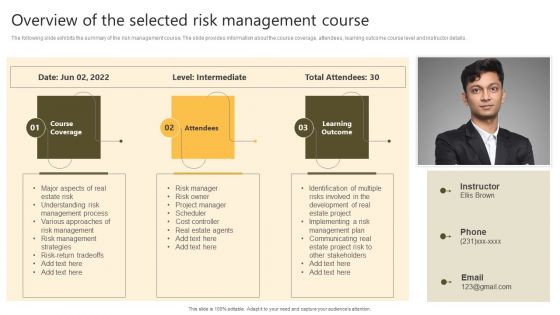 Successful Risk Administration Overview Of The Selected Risk Management Course Sample PDF