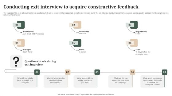 Successful Staff Retention Techniques Conducting Exit Interview To Acquire Constructive Feedback Pictures PDF