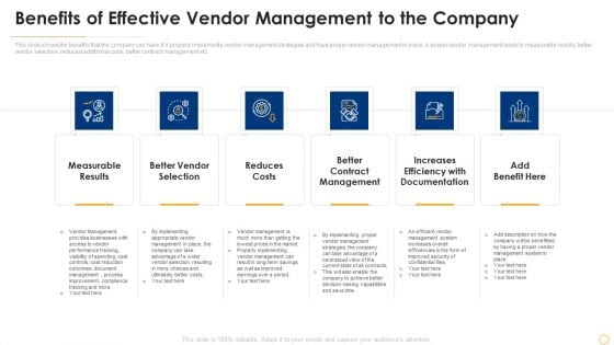 Successful Vendor Management Approaches To Boost Procurement Efficiency Benefits Of Effective Vendor Graphics PDF