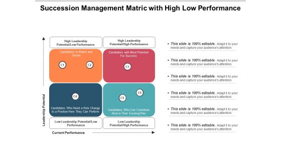 Succession Management Matric With High Low Performance Ppt PowerPoint Presentation Inspiration Design Inspiration PDF