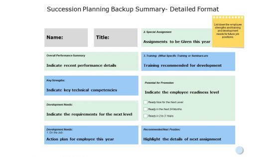 Succession Planning Backup Summary Detailed Format Marketing Ppt Powerpoint Presentation Pictures Skills