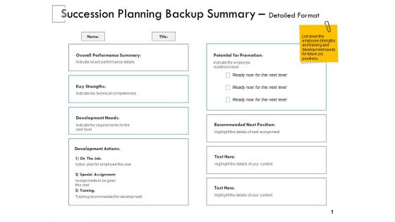 Succession Planning Backup Summary Detailed Format Ppt PowerPoint Presentation File Template